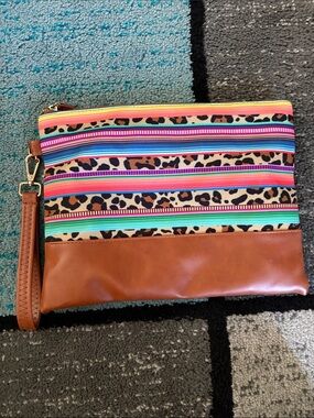 Large Multi-colored with Cheetah Print Wristlet Pouch